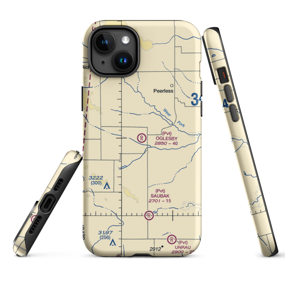 Oglesby Farms Inc Airport (MT87) VFR Sectional  Tough iPhone Case iPhone 15 Plus model shown