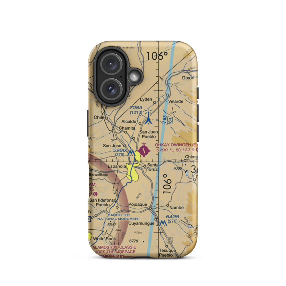 Ohkay Owingeh Airport (E14) VFR Sectional  Tough iPhone Case iPhone 16 model shown