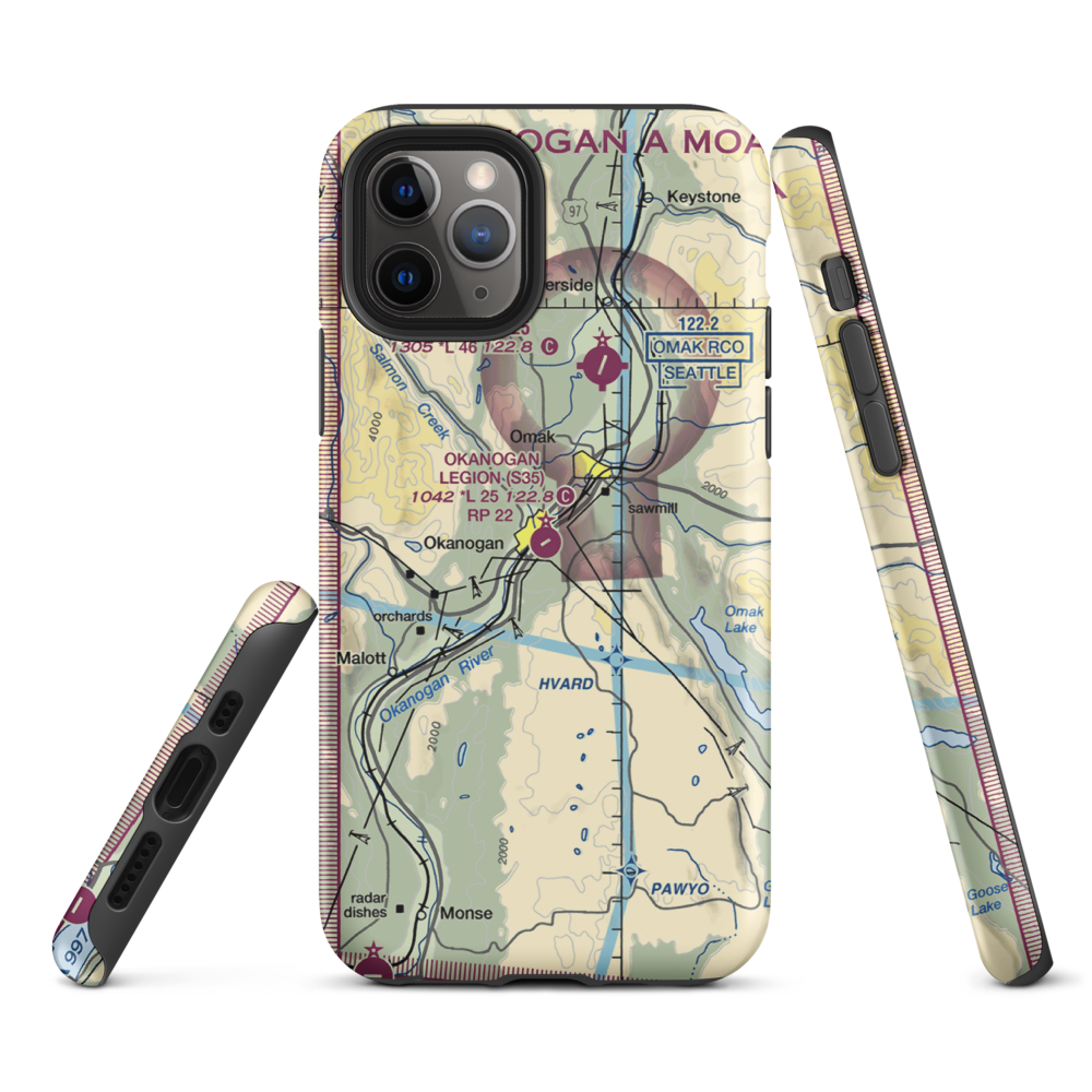 Okanogan Legion Airport (S35) VFR Sectional  Tough iPhone Case iPhone 11 Pro model shown