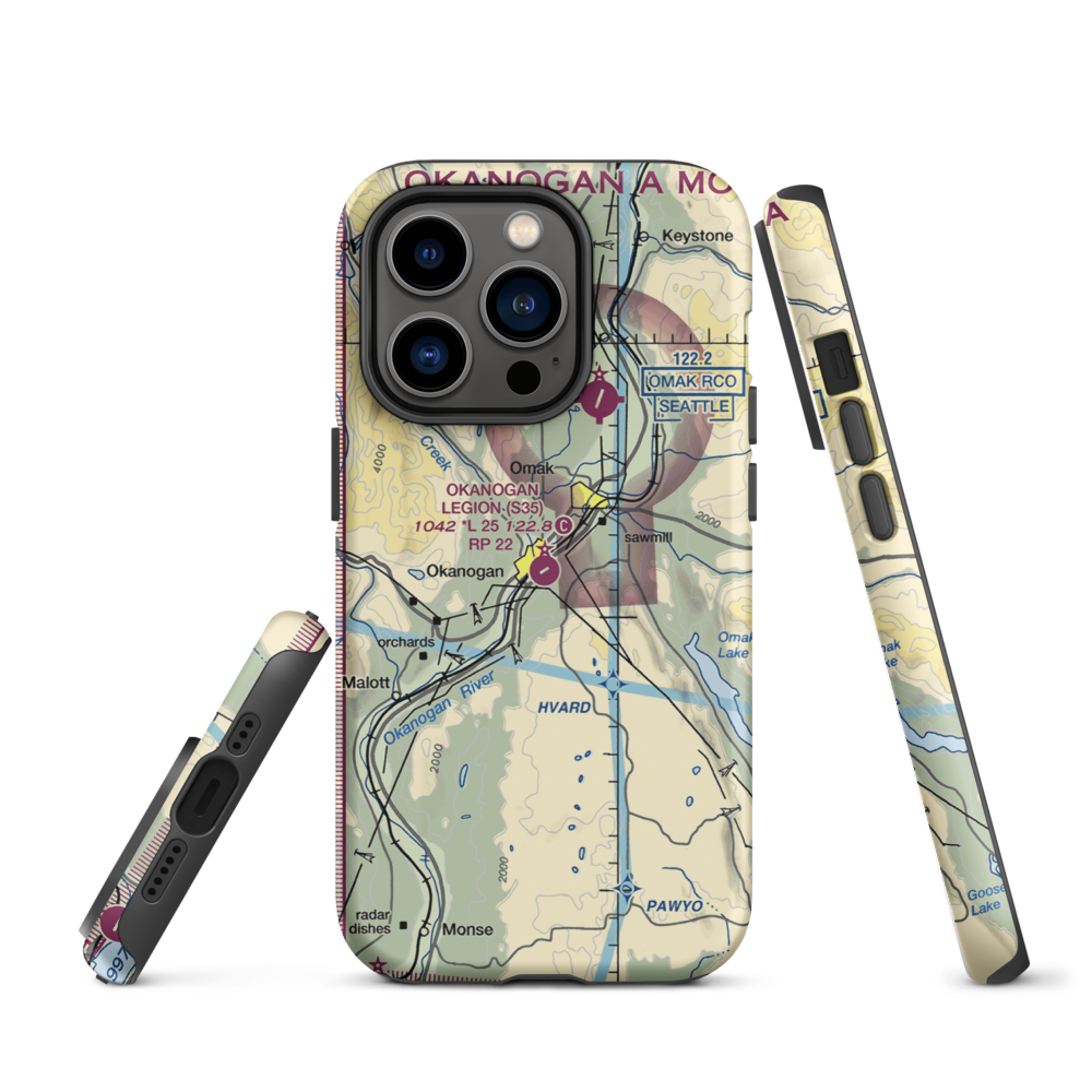 Okanogan Legion Airport (S35) VFR Sectional  Tough iPhone Case iPhone 14 Pro model shown
