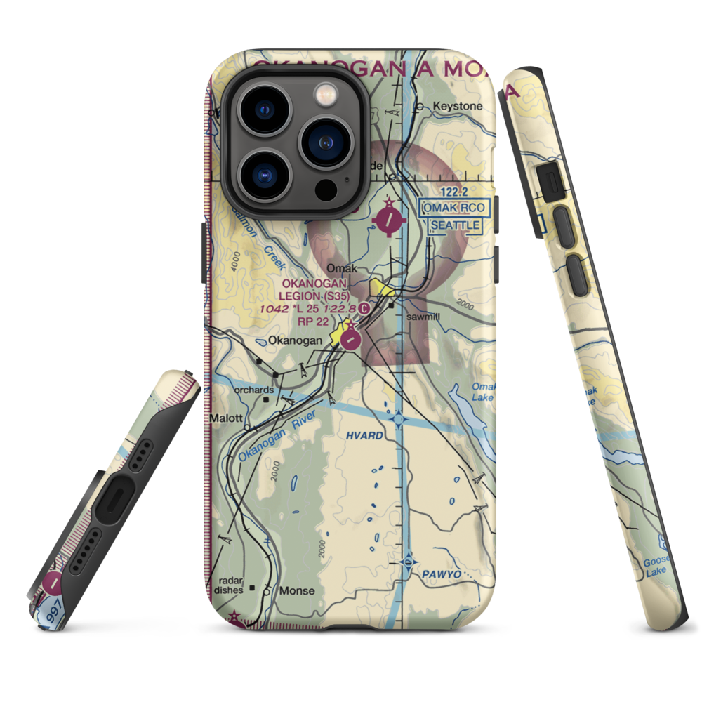 Okanogan Legion Airport (S35) VFR Sectional  Tough iPhone Case iPhone 14 Pro Max model shown