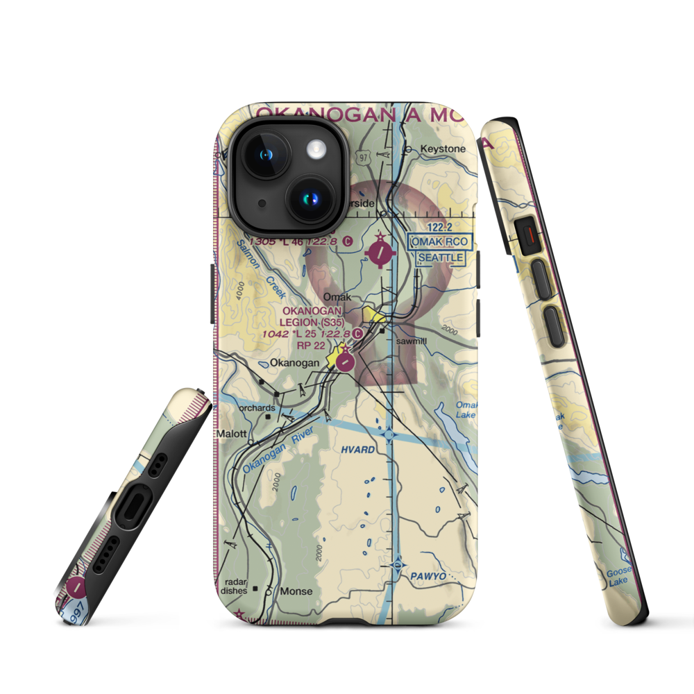 Okanogan Legion Airport (S35) VFR Sectional  Tough iPhone Case iPhone 15 model shown