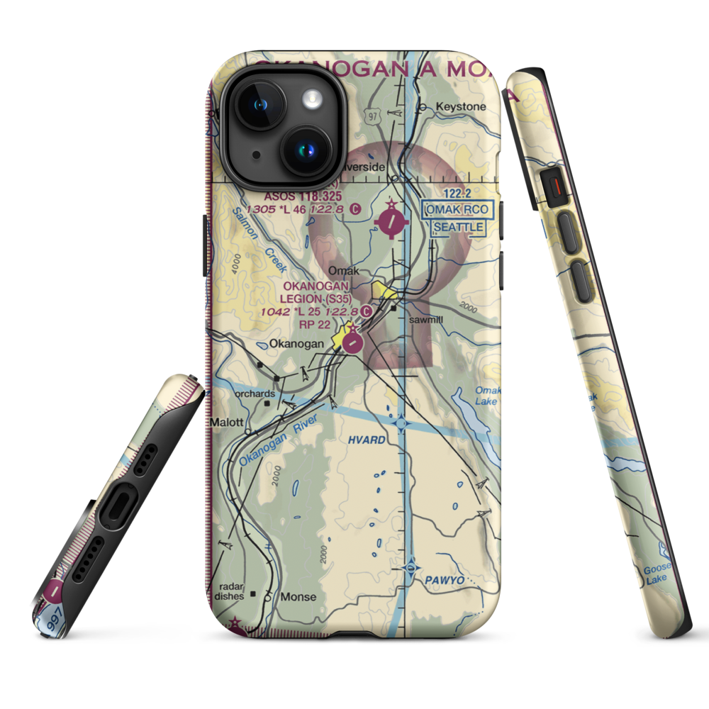 Okanogan Legion Airport (S35) VFR Sectional  Tough iPhone Case iPhone 15 Plus model shown