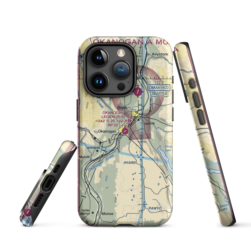 Okanogan Legion Airport (S35) VFR Sectional  Tough iPhone Case iPhone 15 Pro model shown