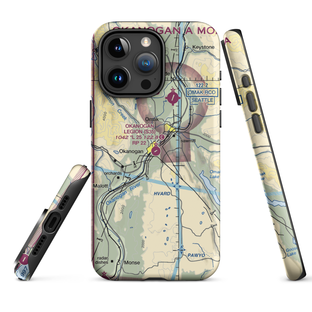 Okanogan Legion Airport (S35) VFR Sectional  Tough iPhone Case iPhone 15 Pro Max model shown
