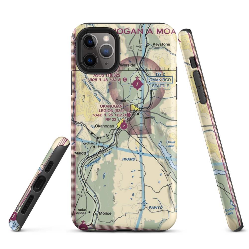 Okanogan Legion Airport (S35) VFR Sectional  Tough iPhone Case iPhone 11 Pro Max model shown