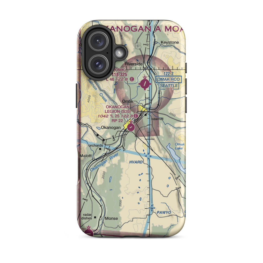 Okanogan Legion Airport (S35) VFR Sectional  Tough iPhone Case iPhone 16 Plus model shown