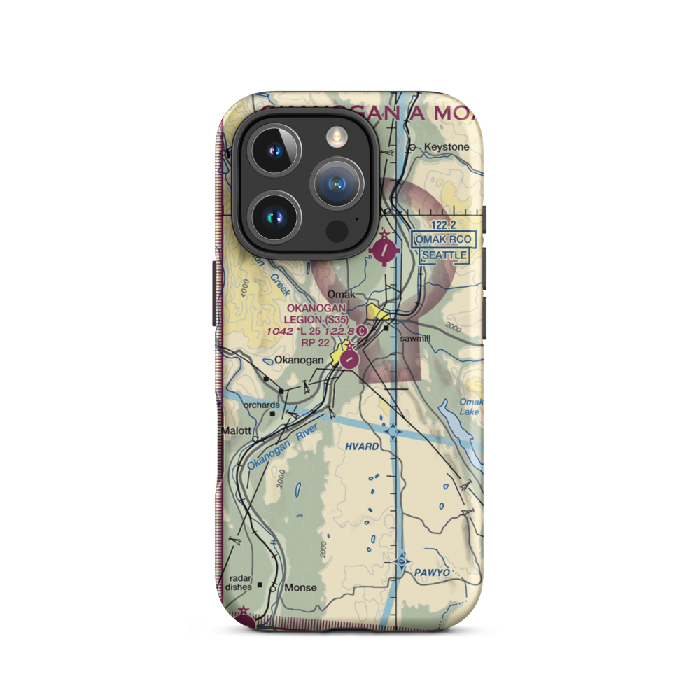Okanogan Legion Airport (S35) VFR Sectional  Tough iPhone Case iPhone 16 Pro model shown