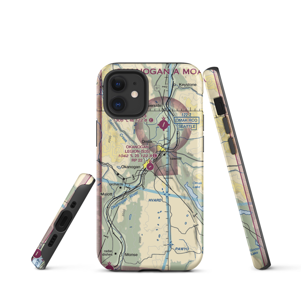 Okanogan Legion Airport (S35) VFR Sectional  Tough iPhone Case iPhone 12 mini model shown