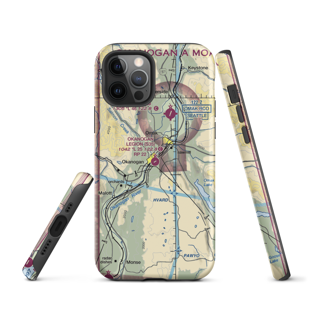 Okanogan Legion Airport (S35) VFR Sectional  Tough iPhone Case iPhone 12 Pro model shown