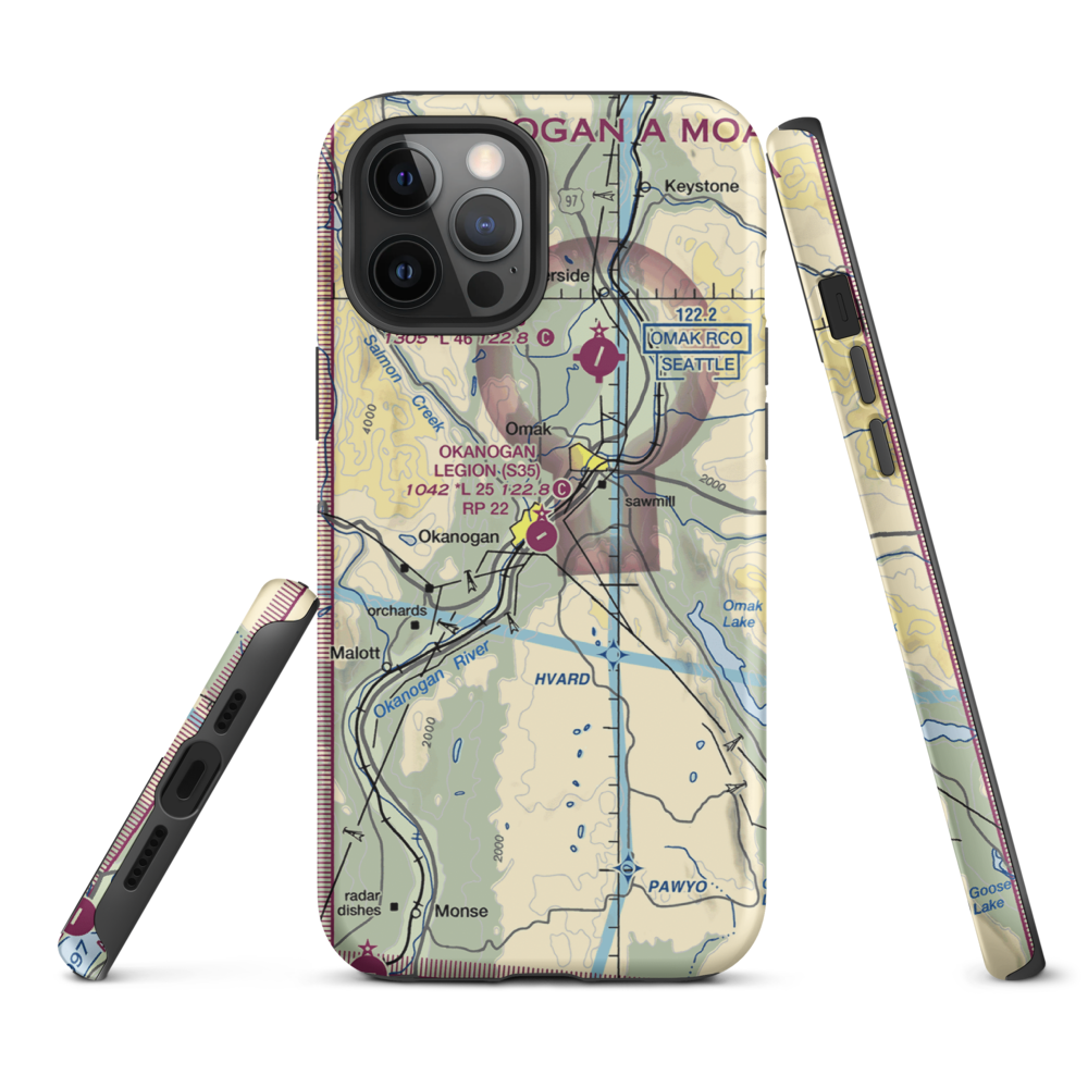 Okanogan Legion Airport (S35) VFR Sectional  Tough iPhone Case iPhone 12 Pro Max model shown