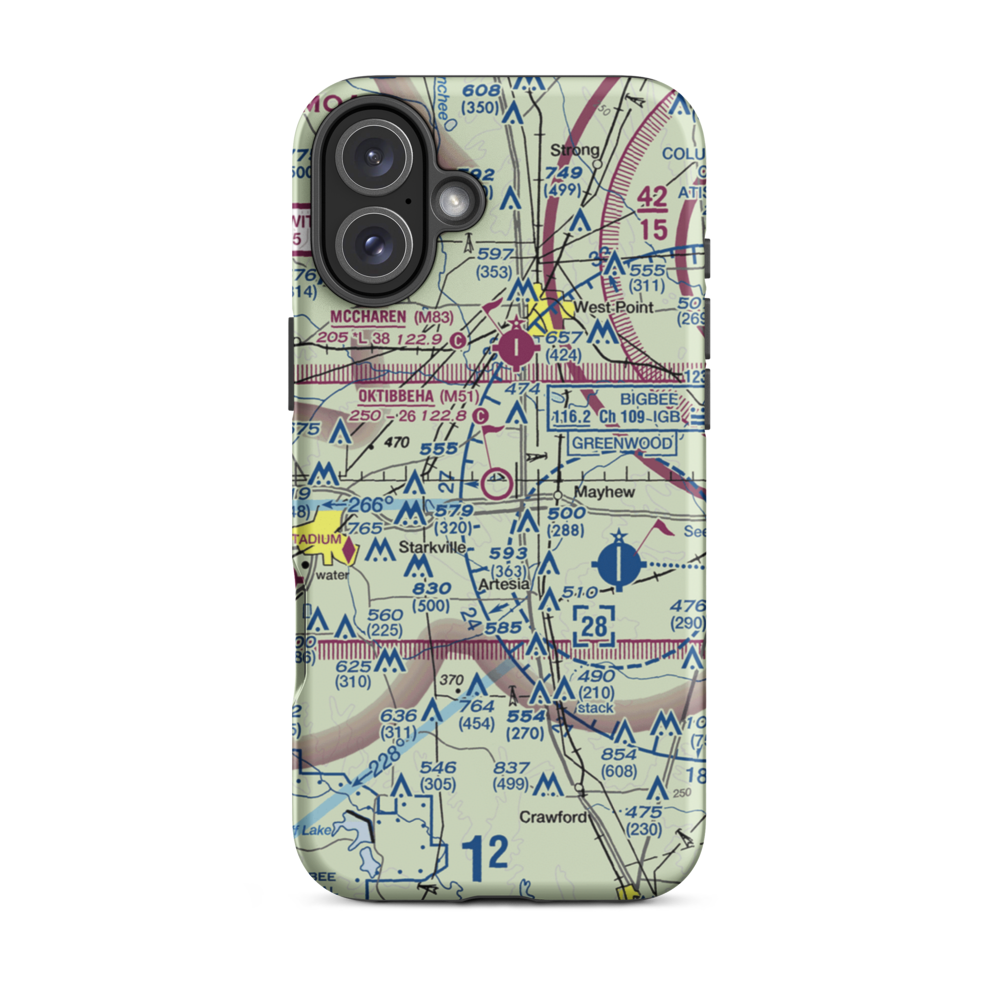 Oktibbeha Airport (M51) VFR Sectional  Tough iPhone Case iPhone 16 Plus model shown