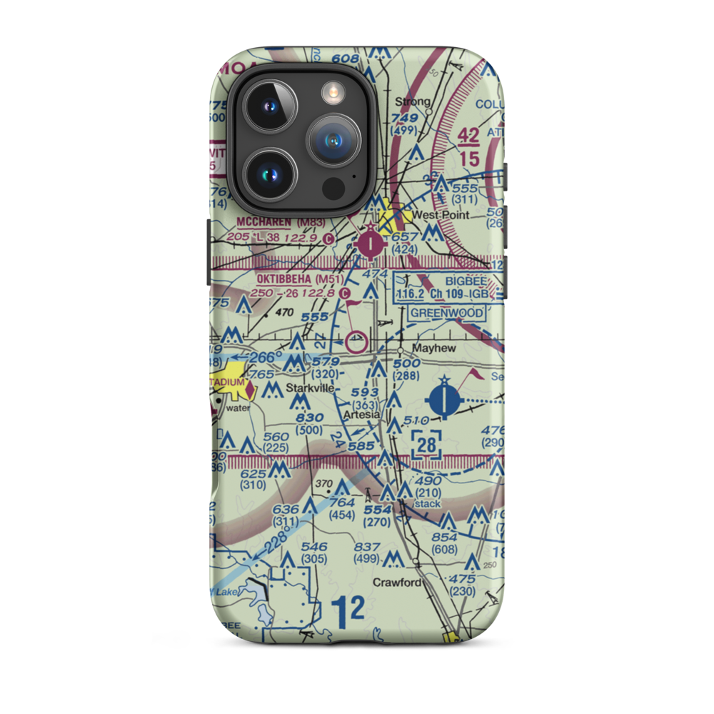 Oktibbeha Airport (M51) VFR Sectional  Tough iPhone Case iPhone 16 Pro Max model shown