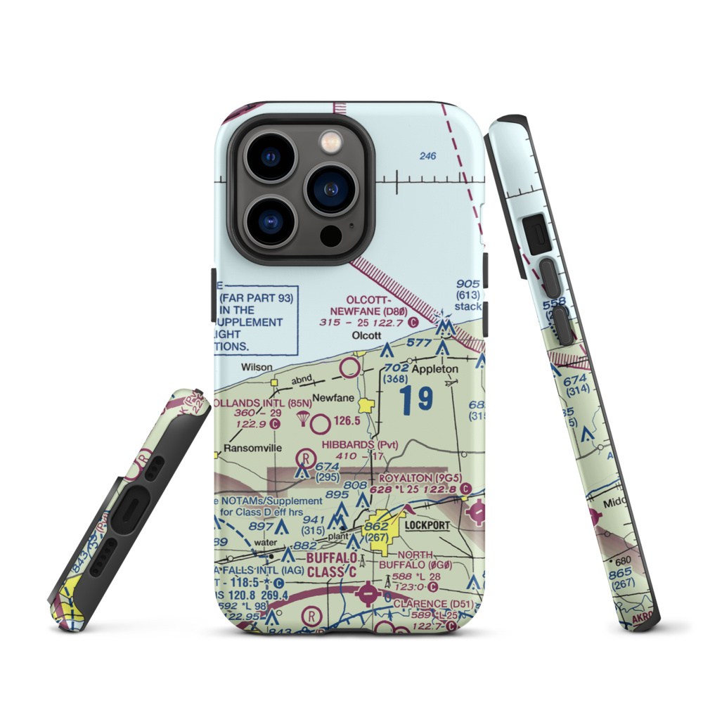 Olcott-Newfane Airport (D80) VFR Sectional  Tough iPhone Case iPhone 13 Pro model shown