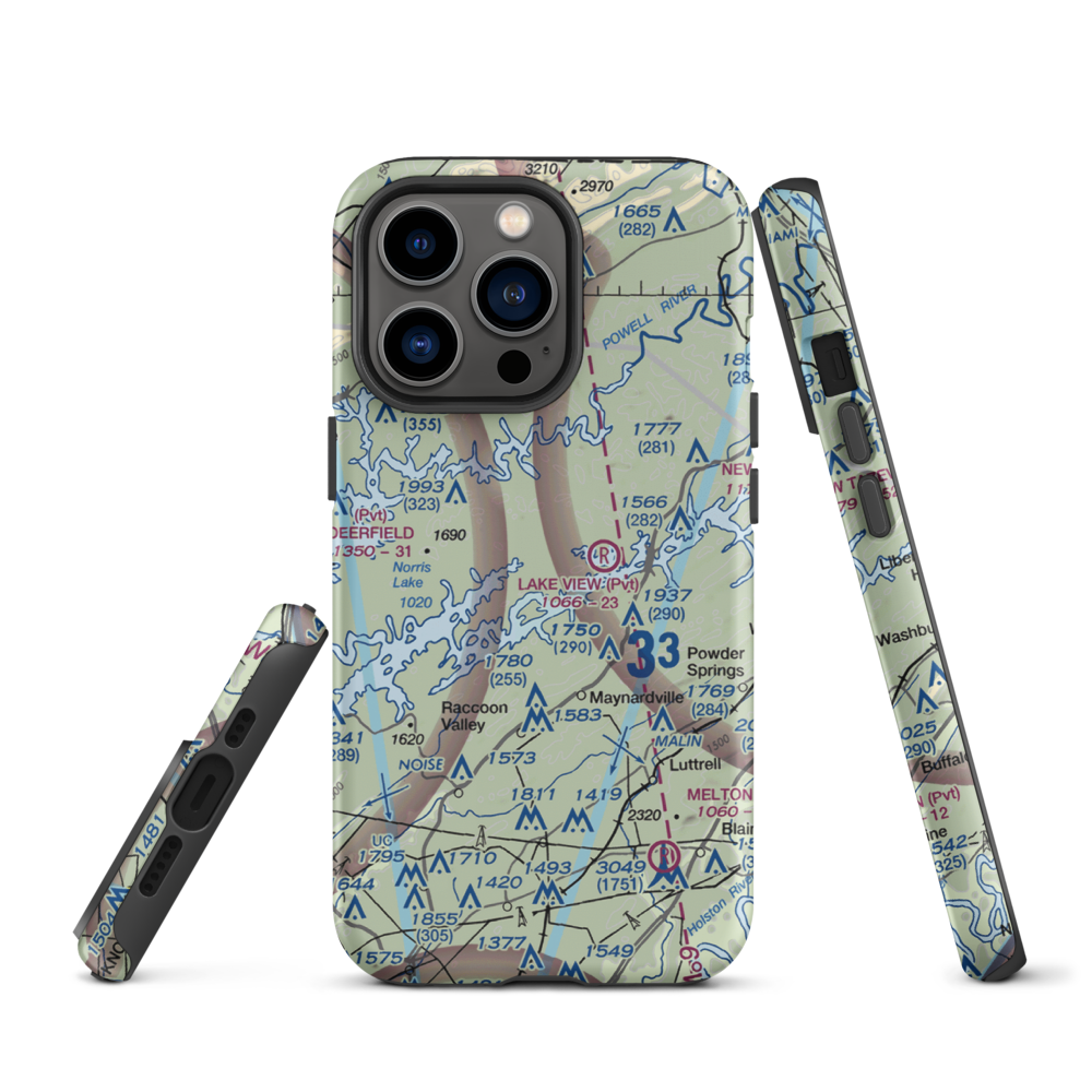 Old Valley Airport (TN13) VFR Sectional  Tough iPhone Case iPhone 13 Pro model shown