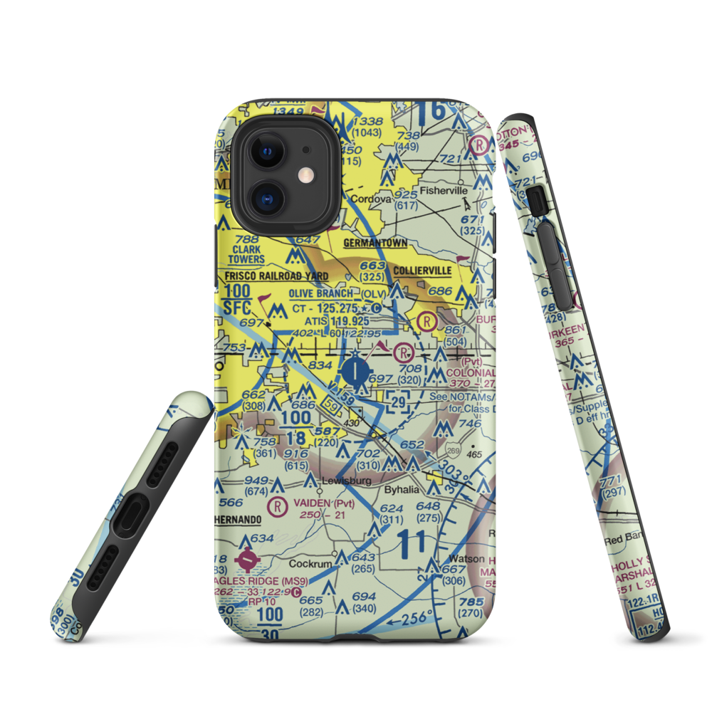 Olive Branch Airport (OLV) VFR Sectional  Tough iPhone Case iPhone 11 model shown