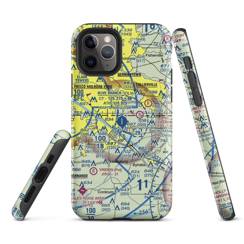 Olive Branch Airport (OLV) VFR Sectional  Tough iPhone Case iPhone 11 Pro model shown