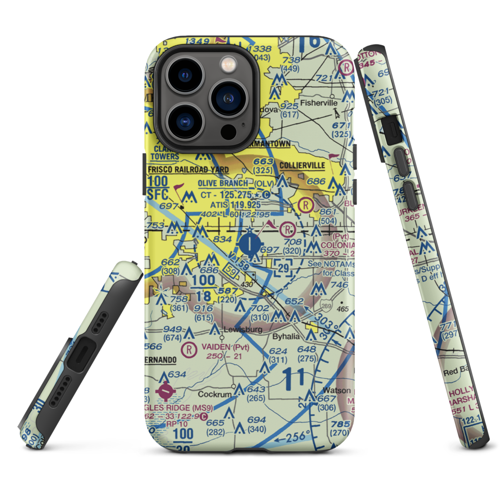 Olive Branch Airport (OLV) VFR Sectional  Tough iPhone Case iPhone 13 Pro Max model shown