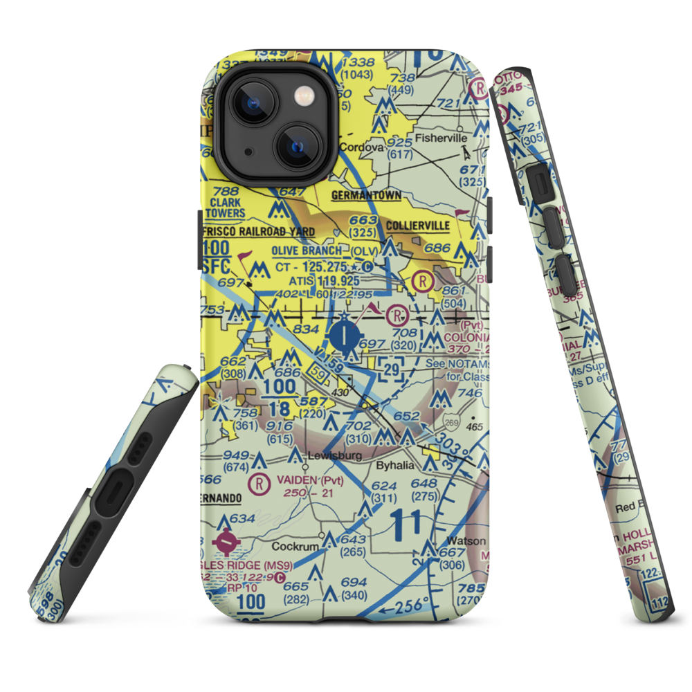 Olive Branch Airport (OLV) VFR Sectional  Tough iPhone Case iPhone 14 Plus model shown
