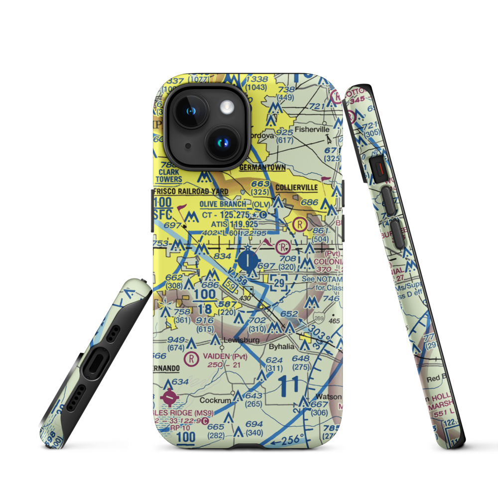 Olive Branch Airport (OLV) VFR Sectional  Tough iPhone Case iPhone 15 model shown