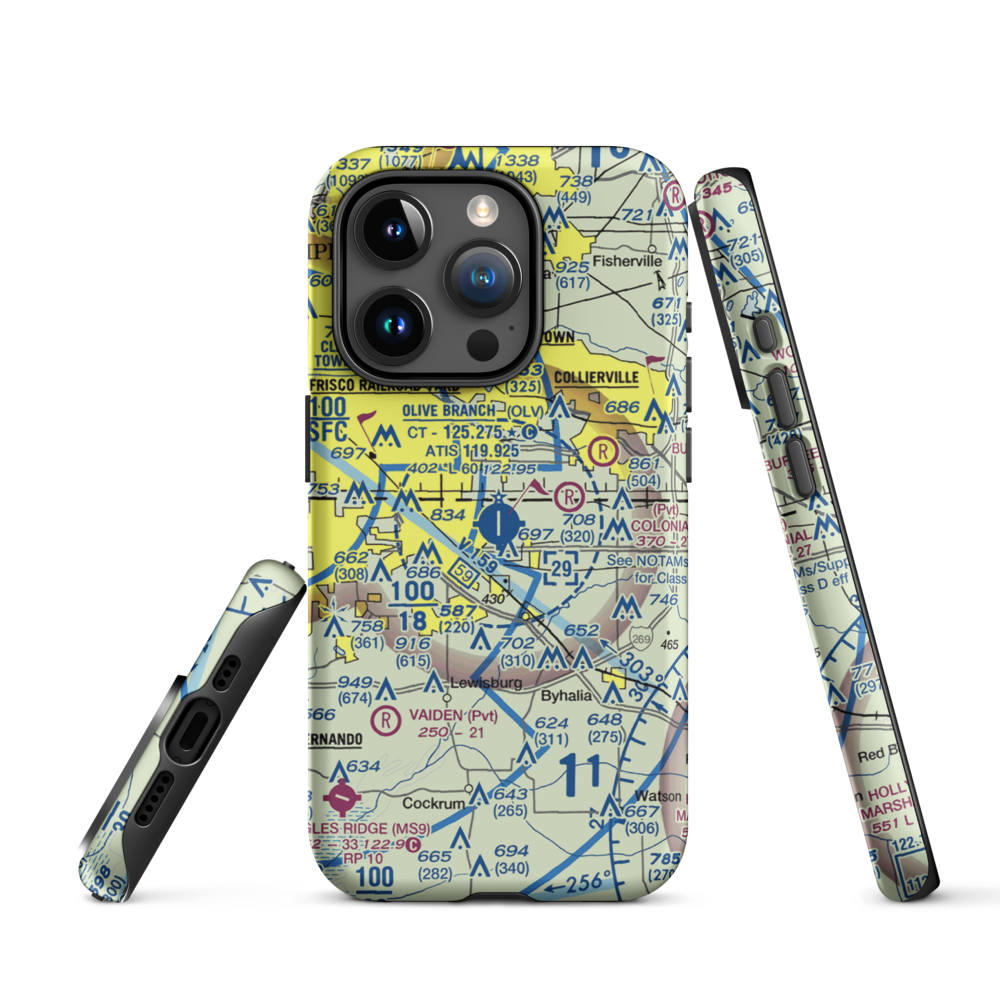 Olive Branch Airport (OLV) VFR Sectional  Tough iPhone Case iPhone 15 Pro model shown