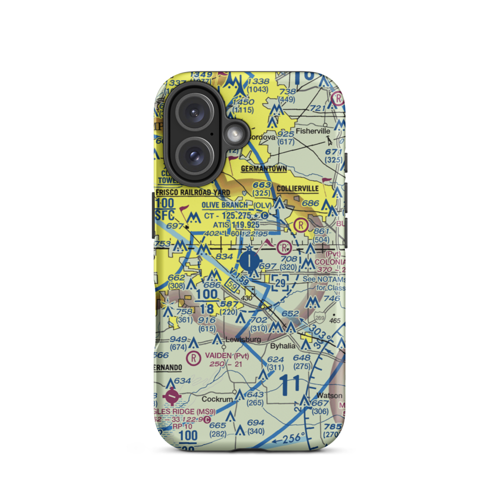 Olive Branch Airport (OLV) VFR Sectional  Tough iPhone Case iPhone 16 model shown