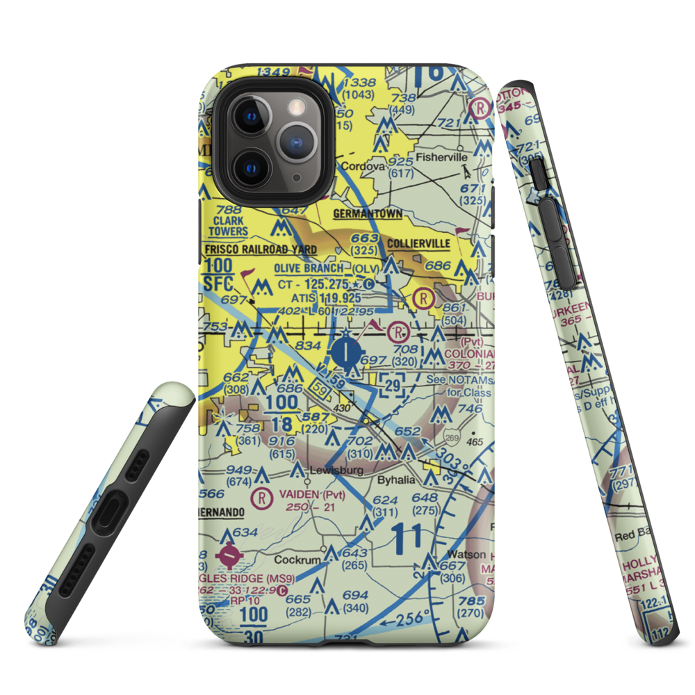 Olive Branch Airport (OLV) VFR Sectional  Tough iPhone Case iPhone 11 Pro Max model shown