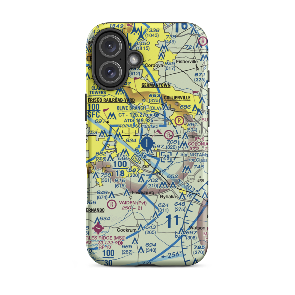 Olive Branch Airport (OLV) VFR Sectional  Tough iPhone Case iPhone 16 Plus model shown