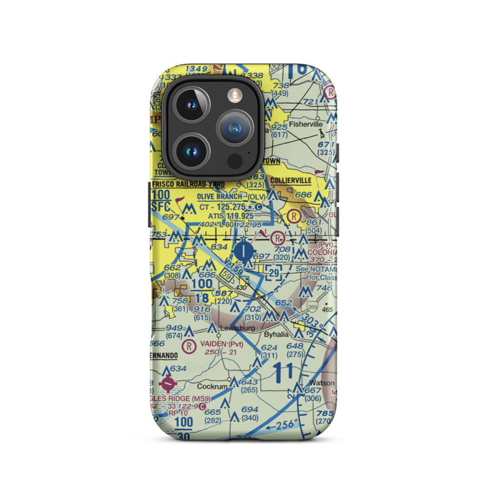 Olive Branch Airport (OLV) VFR Sectional  Tough iPhone Case iPhone 16 Pro model shown