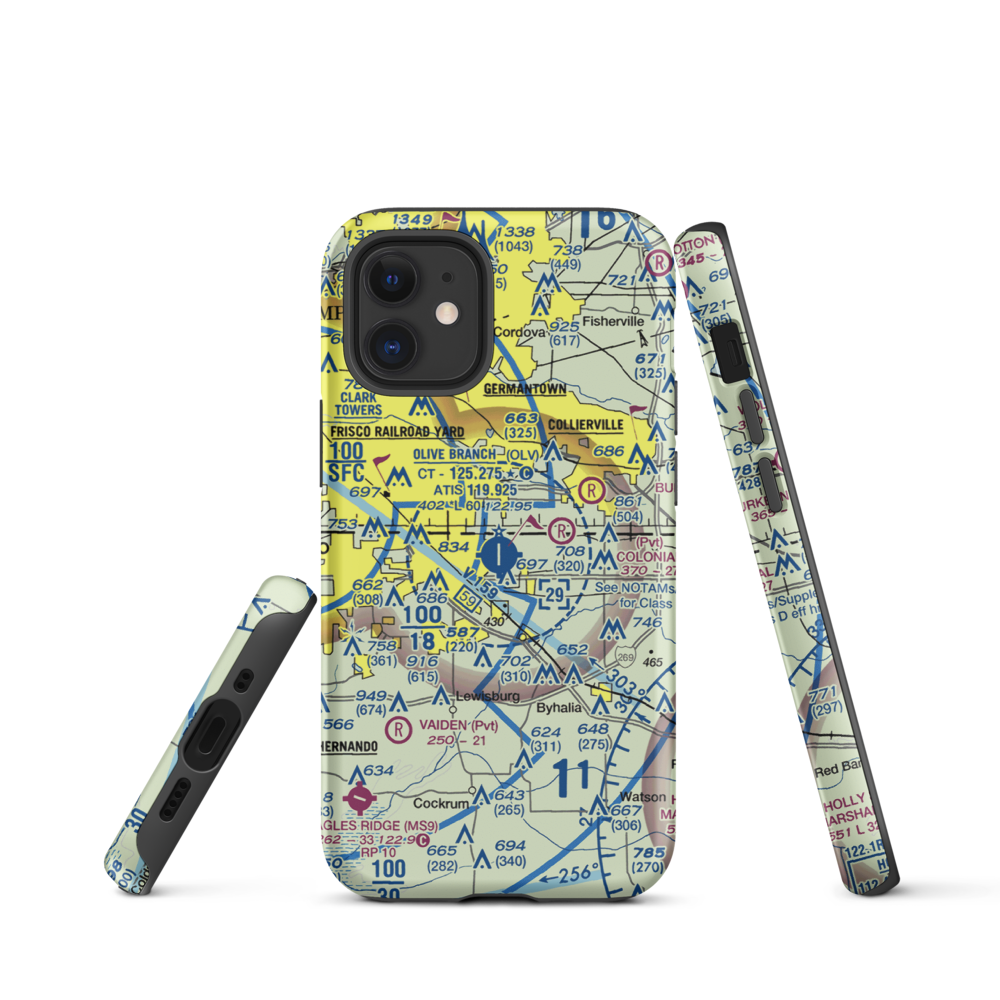 Olive Branch Airport (OLV) VFR Sectional  Tough iPhone Case iPhone 12 mini model shown