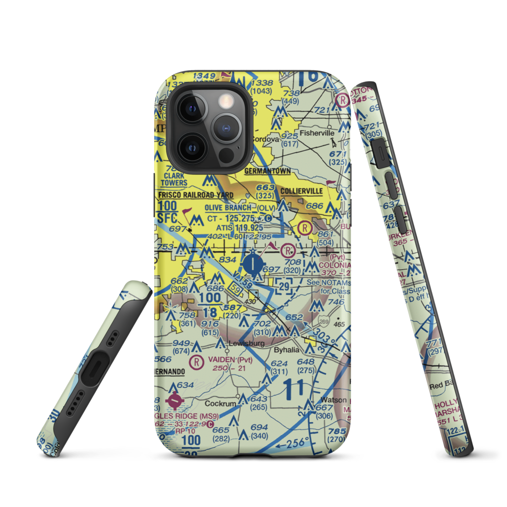 Olive Branch Airport (OLV) VFR Sectional  Tough iPhone Case iPhone 12 Pro model shown