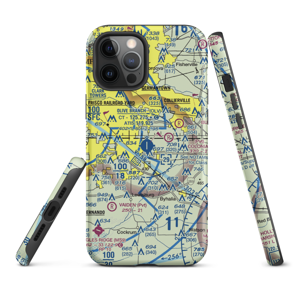 Olive Branch Airport (OLV) VFR Sectional  Tough iPhone Case iPhone 12 Pro Max model shown