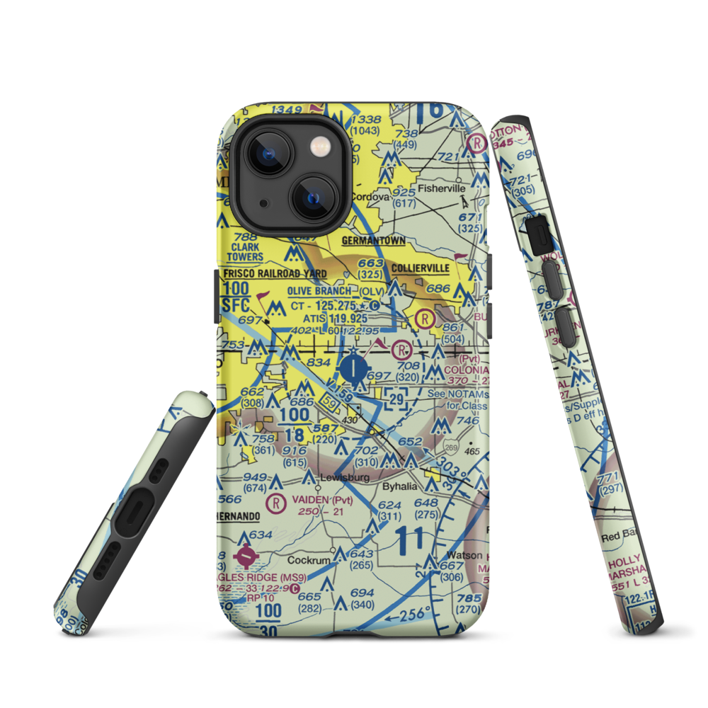 Olive Branch Airport (OLV) VFR Sectional  Tough iPhone Case iPhone 13 model shown