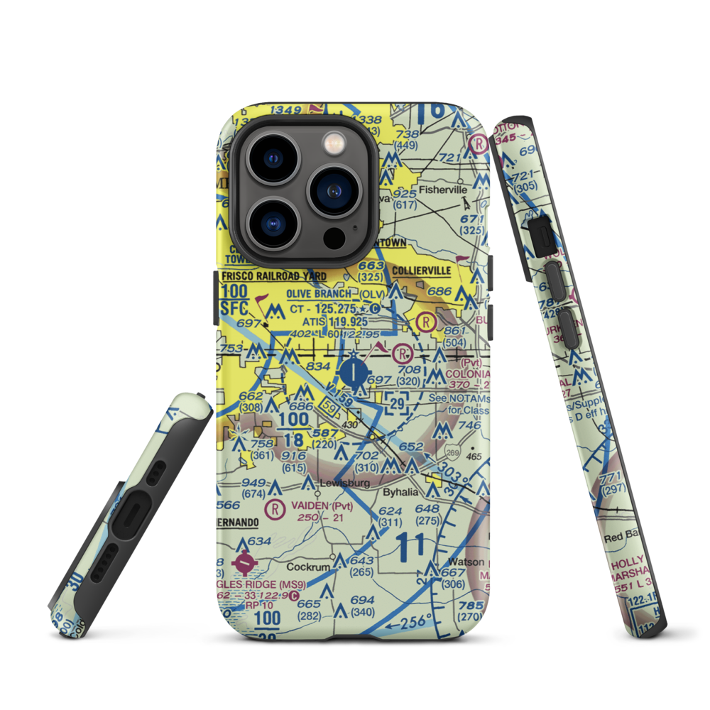 Olive Branch Airport (OLV) VFR Sectional  Tough iPhone Case iPhone 13 Pro model shown