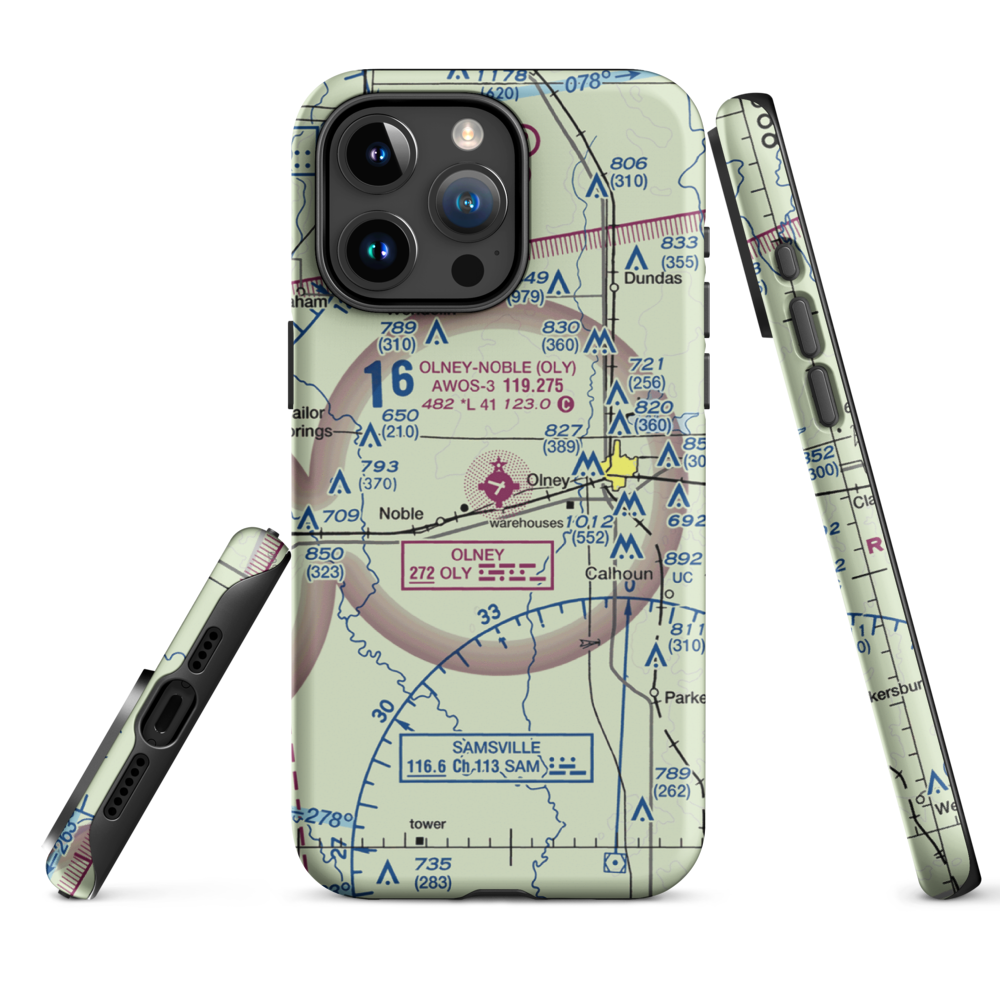 Olney Noble Airport (OLY) VFR Sectional  Tough iPhone Case iPhone 15 Pro Max model shown