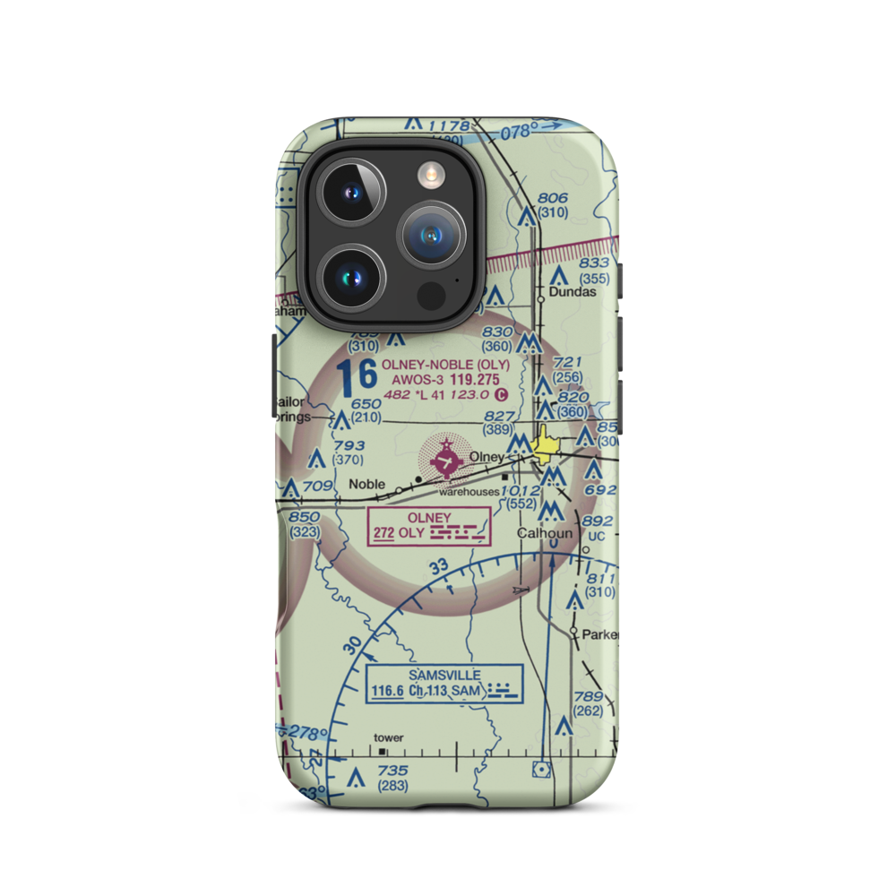 Olney Noble Airport (OLY) VFR Sectional  Tough iPhone Case iPhone 16 Pro model shown