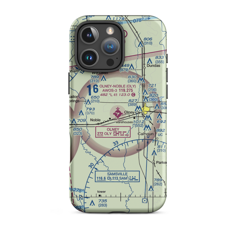Olney Noble Airport (OLY) VFR Sectional  Tough iPhone Case iPhone 16 Pro Max model shown