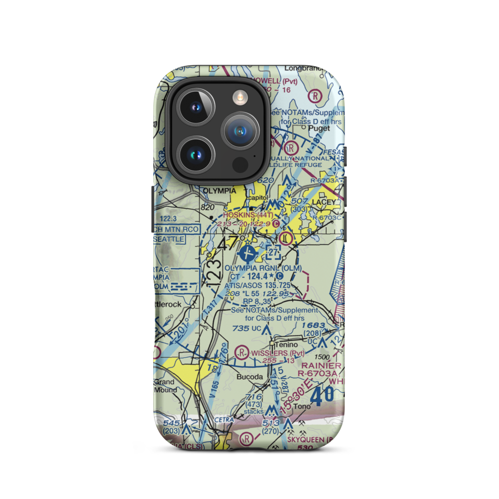 Olympia Regional Airport (OLM) VFR Sectional  Tough iPhone Case iPhone 16 Pro model shown