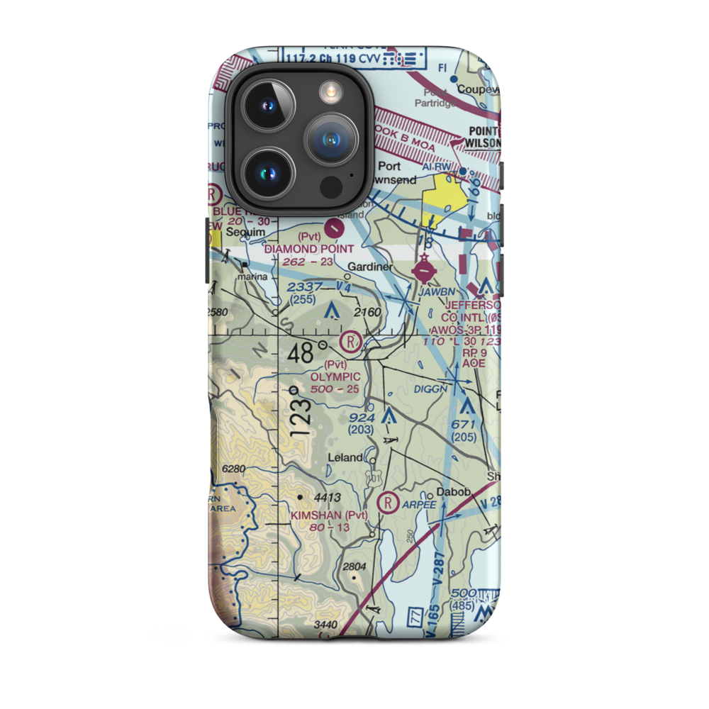Olympic Field (WA45) VFR Sectional  Tough iPhone Case iPhone 16 Pro Max model shown