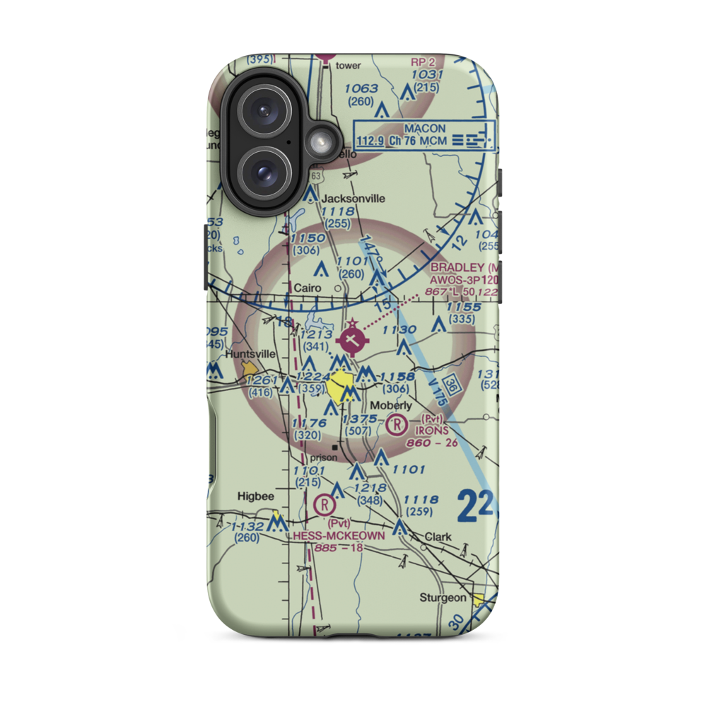 Omar N Bradley Airport (MBY) VFR Sectional  Tough iPhone Case iPhone 16 Plus model shown