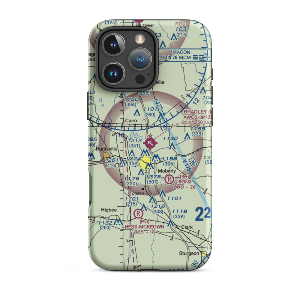 Omar N Bradley Airport (MBY) VFR Sectional  Tough iPhone Case iPhone 16 Pro Max model shown