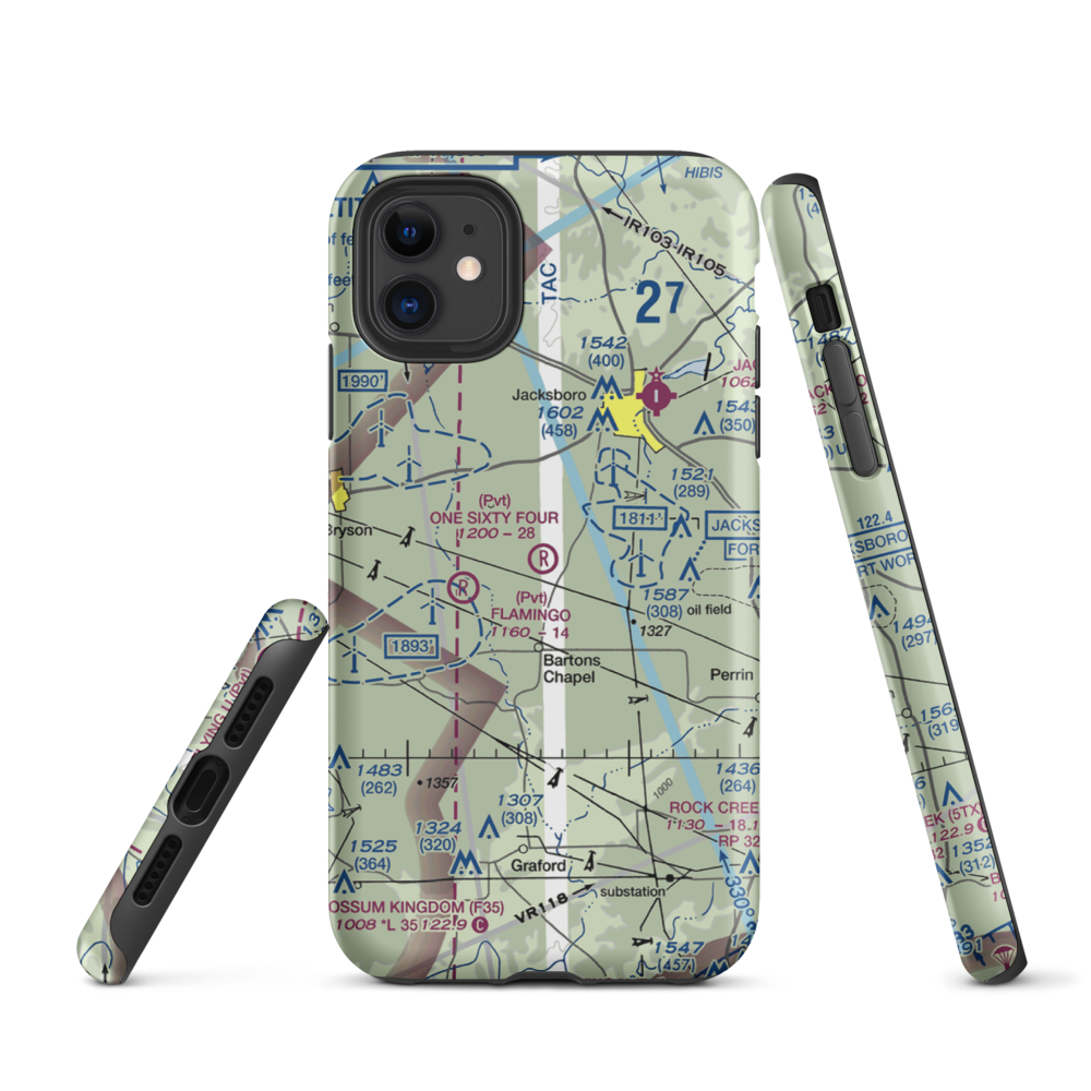 One Sixty Four Place Airport (TS02) VFR Sectional  Tough iPhone Case iPhone 11 model shown