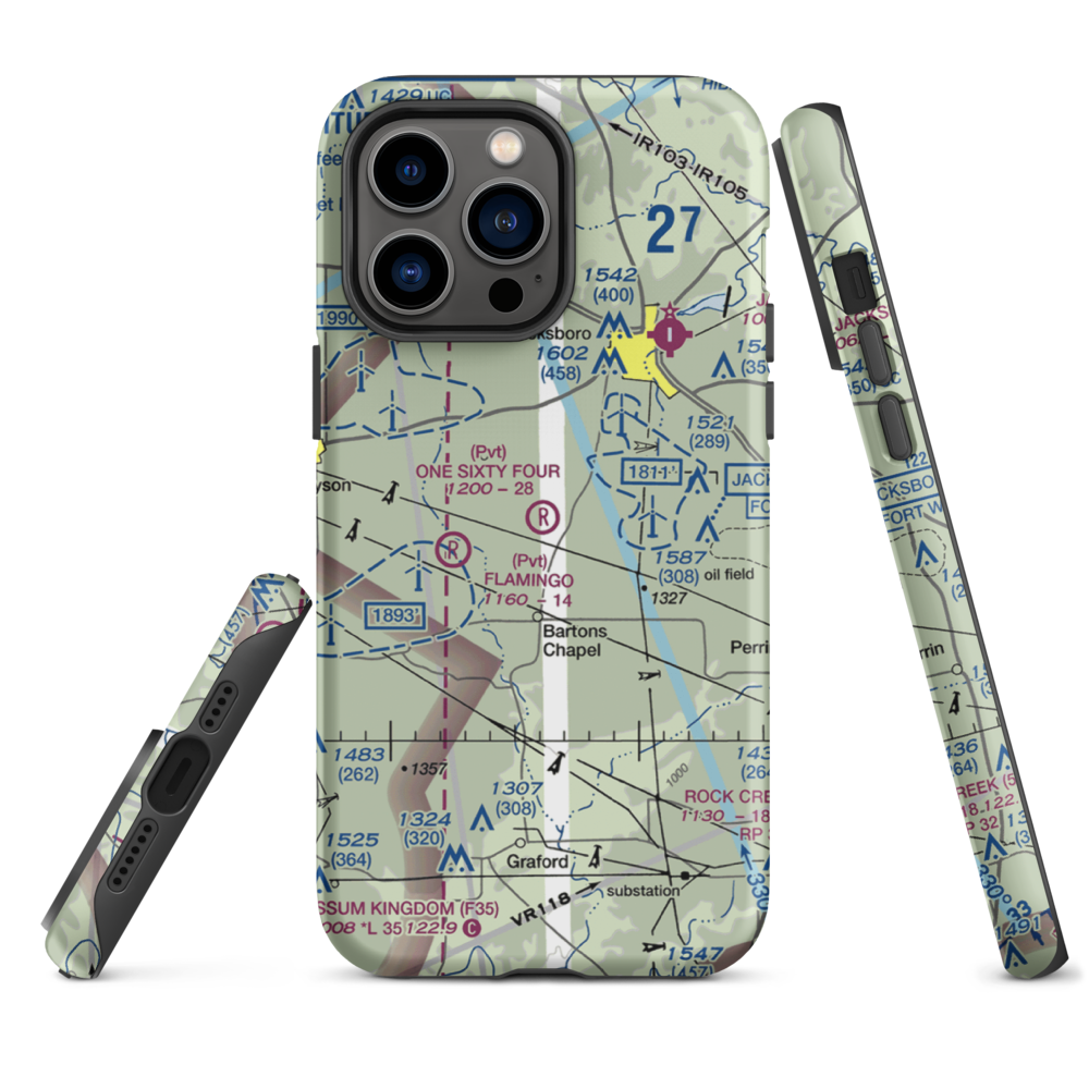 One Sixty Four Place Airport (TS02) VFR Sectional  Tough iPhone Case iPhone 14 Pro Max model shown