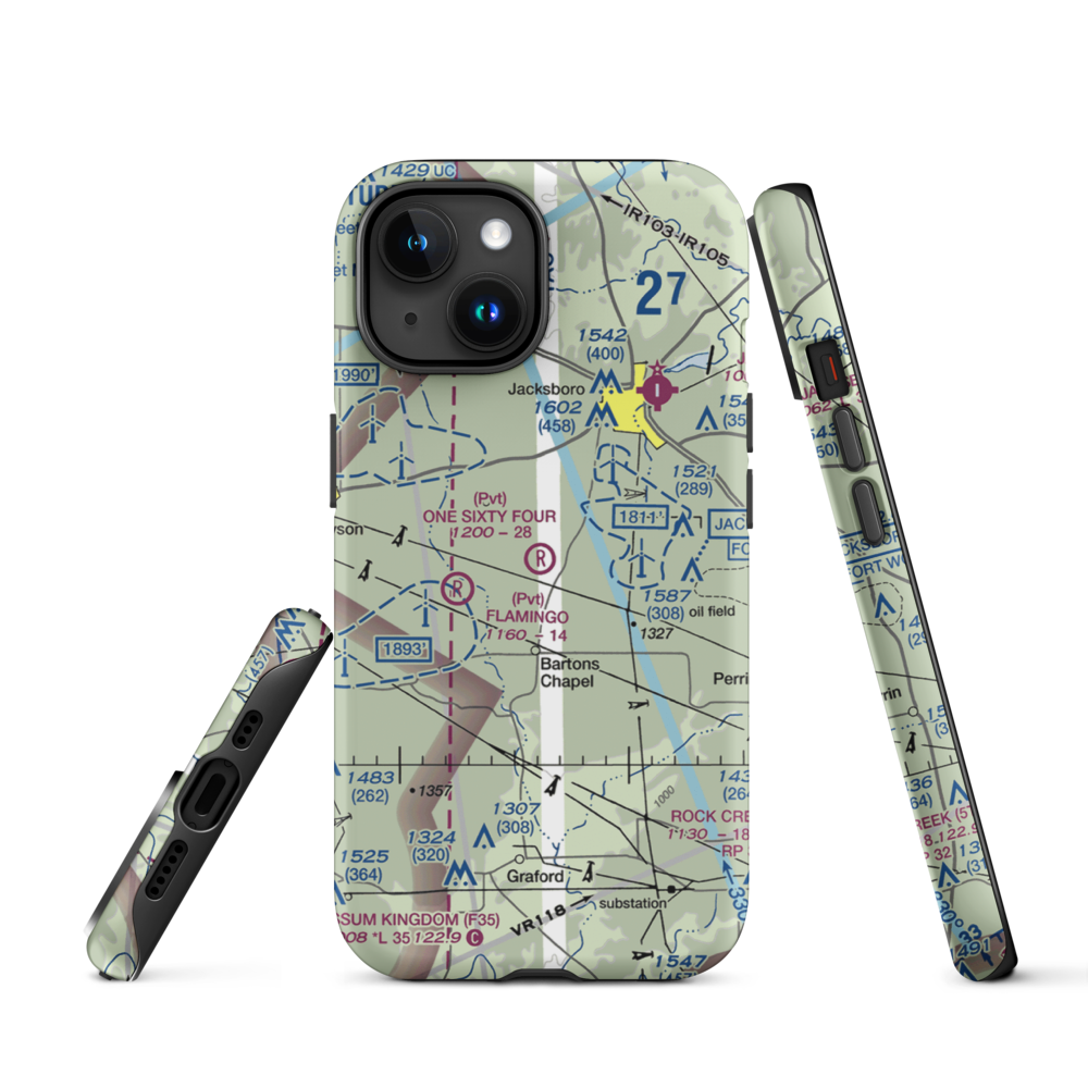 One Sixty Four Place Airport (TS02) VFR Sectional  Tough iPhone Case iPhone 15 model shown