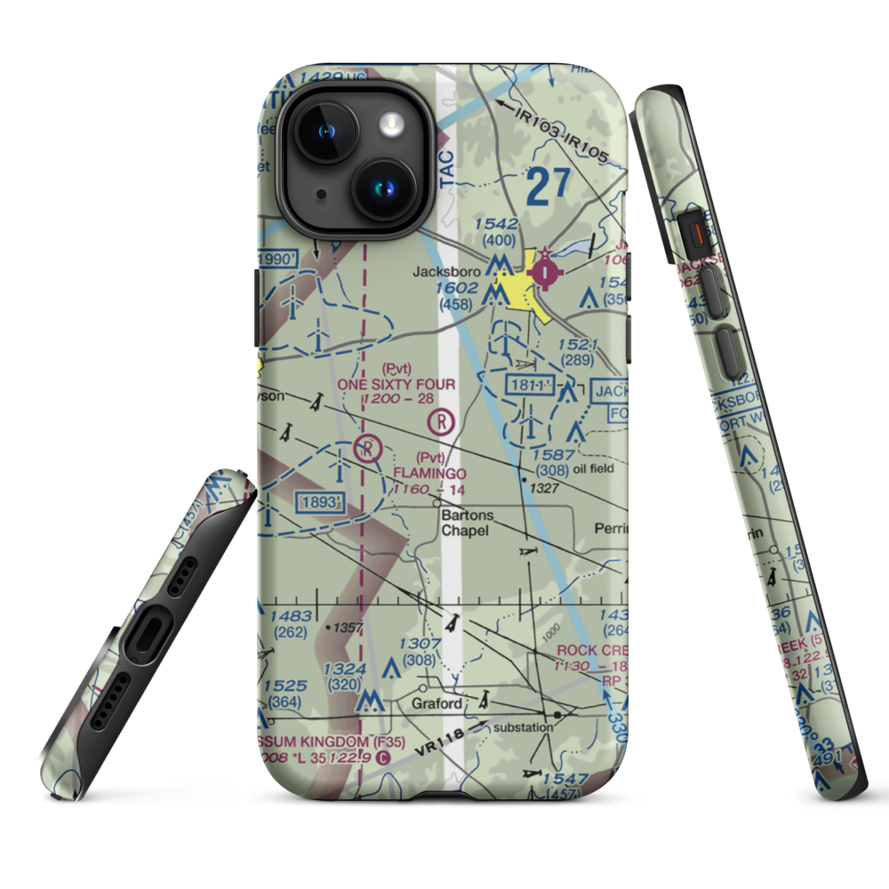 One Sixty Four Place Airport (TS02) VFR Sectional  Tough iPhone Case iPhone 15 Plus model shown