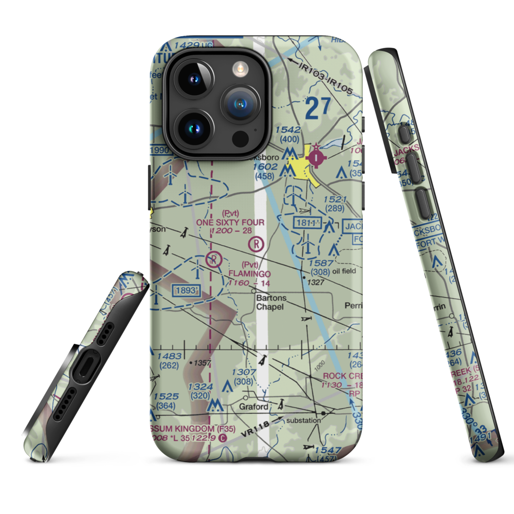 One Sixty Four Place Airport (TS02) VFR Sectional  Tough iPhone Case iPhone 15 Pro Max model shown