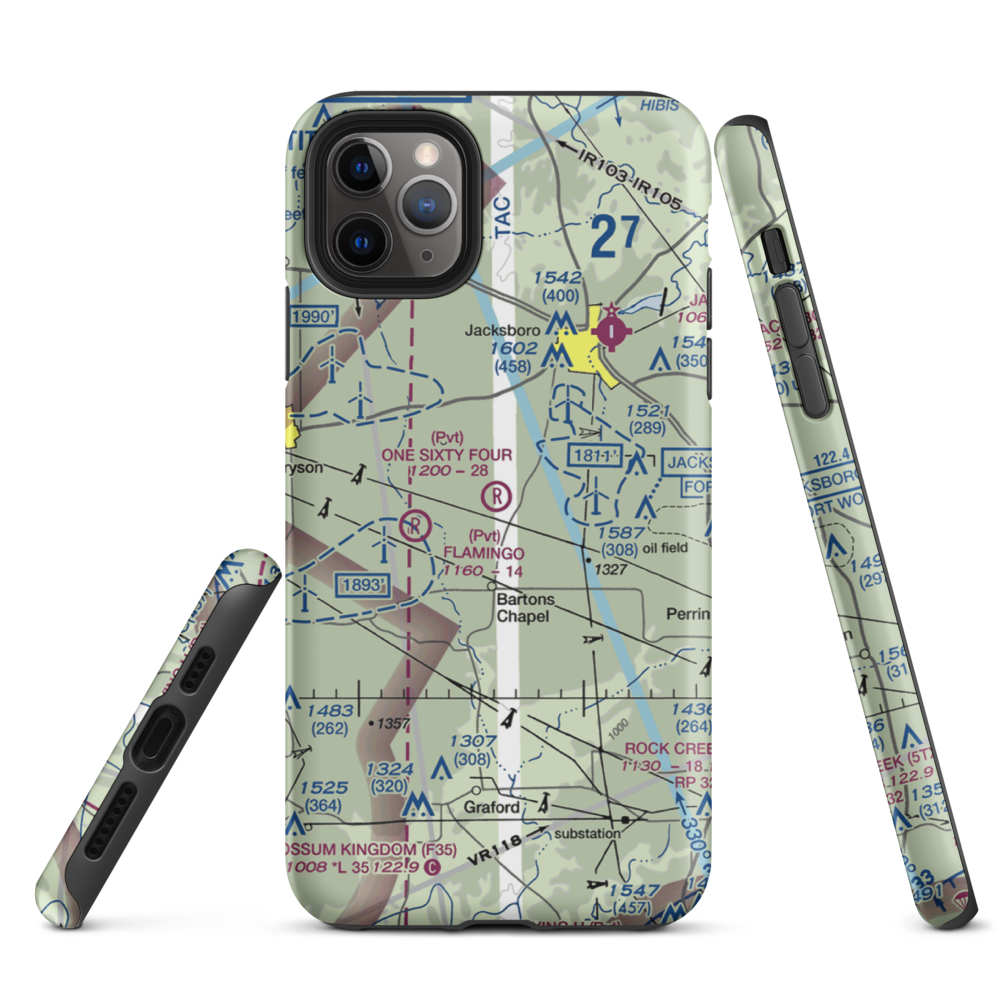 One Sixty Four Place Airport (TS02) VFR Sectional  Tough iPhone Case iPhone 11 Pro Max model shown