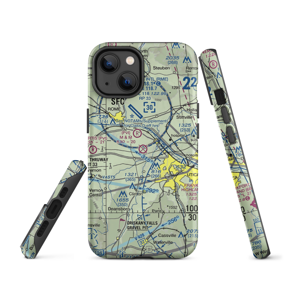 Oneida County Airport (UCA) VFR Sectional  Tough iPhone Case iPhone 14 model shown