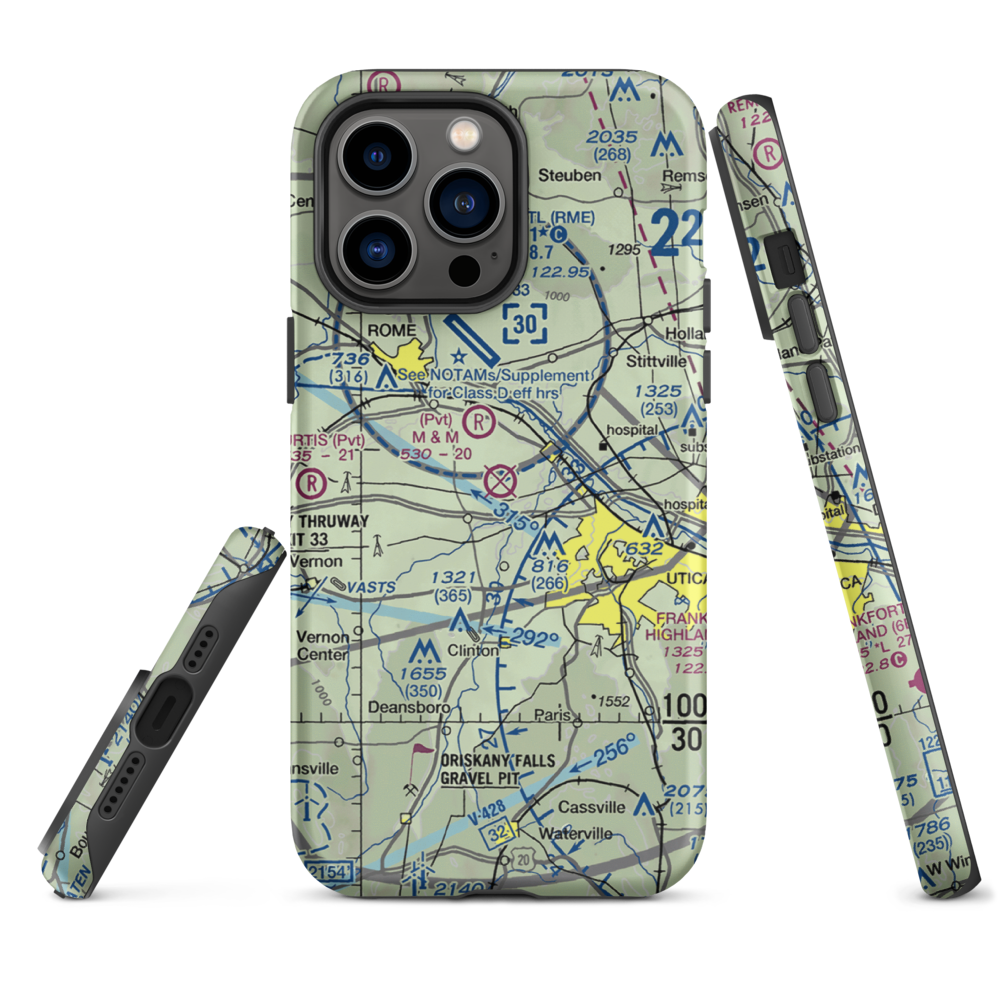 Oneida County Airport (UCA) VFR Sectional  Tough iPhone Case iPhone 14 Pro Max model shown