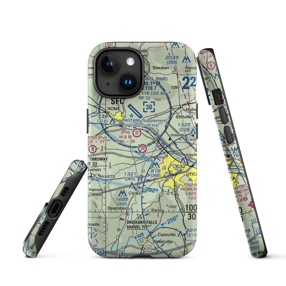 Oneida County Airport (UCA) VFR Sectional  Tough iPhone Case iPhone 15 model shown
